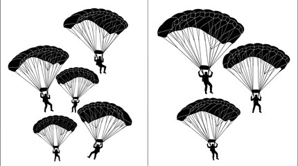 Parachute Silhouette Collection Featuring Multiple Skydivers Descending with Open Canopies for Adventure Sports and Aviation Training © Mukti