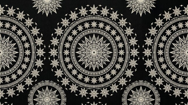 Seamless pattern with ornate stars and circular mandala motifs