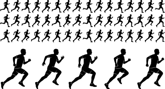 Running Athlete Silhouette Sequence Collection Showcasing Sprint Motion Fitness Training Endurance Exercise and Sports Performance Concepts