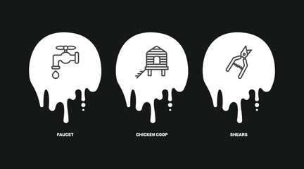 agriculture and farm icon set with faucet, chicken coop, shears signs in flat outline style © Abstract