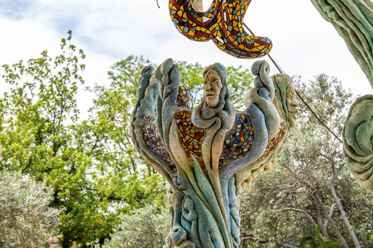 Decorative futuristic stucco figures in a main hall in yard of Ahla Zayit farm in Sde Eliezer in the southern Israel