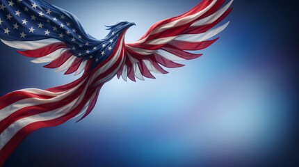 American Flag Eagle Shape on Soft Blue Gradient Background with Copy Space for 4th of July Veterans Day Memorial Day Election US Presidential National Holiday