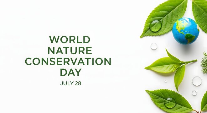 World nature conservation day concept with globe and green leaves