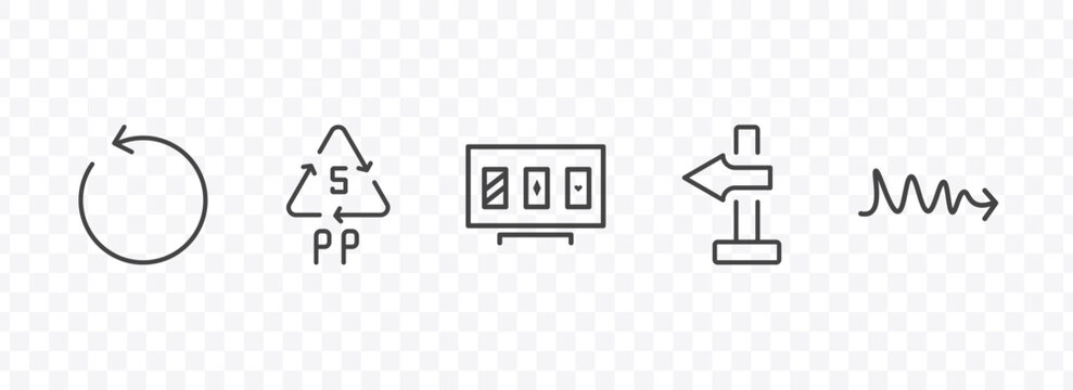 user interface icon set with restart, 5 pp, blank left arrow, scribble right arrow signs in flat outline style