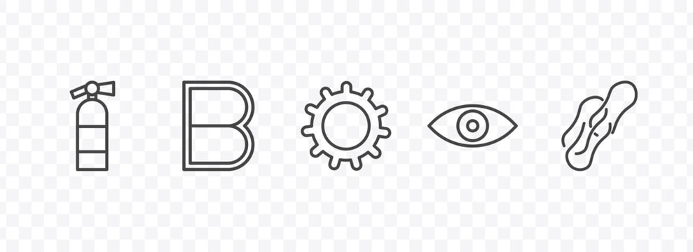 tools and utensils icon set with flame extinguisher, bold, optical, rubber bands signs in flat outline style