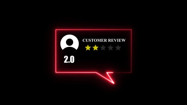 Glowing neon green colour Rating 2 stars icon animation. animation customer review concept, character giving three star feedback on neon rectangle. animated customer satisfaction rating. 4k