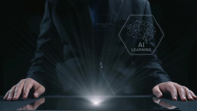 AI learning system involves deep learning, supervised machine learning, and natural language processing. AI learning diagram shows how AI advances learn in automation and data processing. Elide