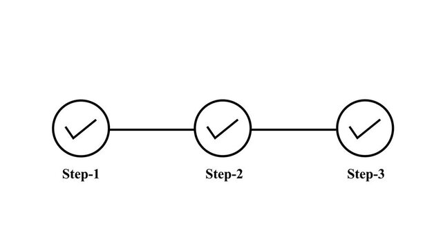 Minimalist animated progress bar featuring three sequential steps with checkmark completion clean line for business workflow, project management, and digital task completion ui