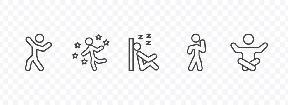 feeling and reaction icon set with positive human, great human, proud human, relieved signs in flat outline style