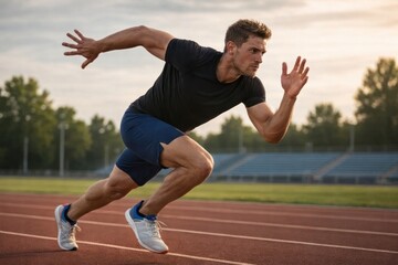 Obraz premium Athlete sprinting on outdoor track.