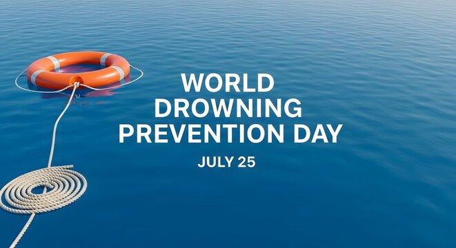 World drowning prevention day awareness with lifebuoy and rope