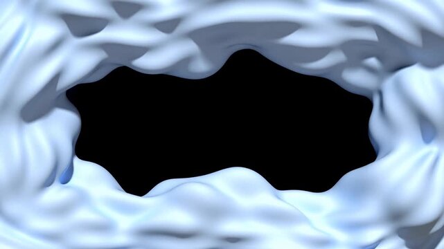 Slow motion zoom of foam ring forming and revealing black center on studio backdrop with swirling liquid texture
