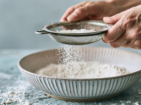 Hand Sifting Flour into Bowl