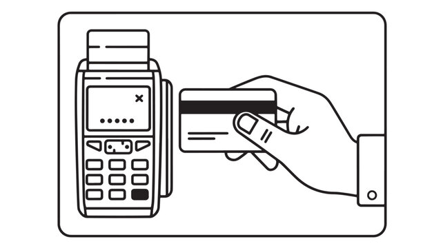Card Reader with a Hand Holding a Credit Card for Payment Processing Featuring Transaction, Swipe, Machine with Electronic and Device Elements