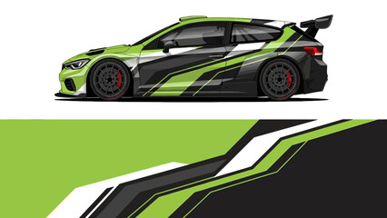 Vibrant green and black race car with bold graphics and aerodynamic design on track. © AhzaArdiansyah