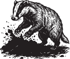 European badger digging hole in ground  © Tania