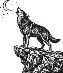 Howling wolf on cliff under moon  © Tania