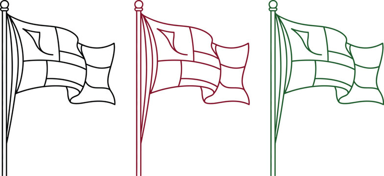 Flag icons, waving flags, colorful banners, vector graphics
