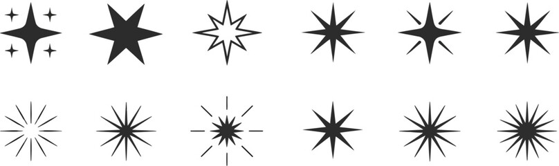 Obraz premium Star Icons Twinkling Stars with Sparkle Effects and Shining Burst Symbols, Radiant Light Elements and Decorative Vector Illustration