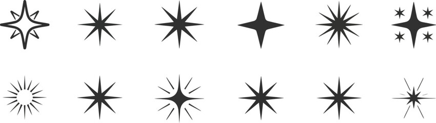 Obraz premium Star Icons Twinkling Stars with Sparkle Effects and Shining Burst Symbols, Radiant Light Elements and Decorative Vector Illustration