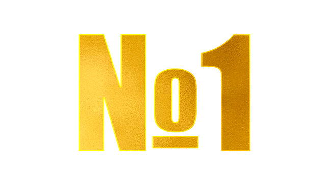 3D render of bold golden &ldquo;№1&rdquo; text with metallic gradient and reflective texture, isolated on transparent background, decorative typography element symbolizing excellence, leadership, and top ranking.