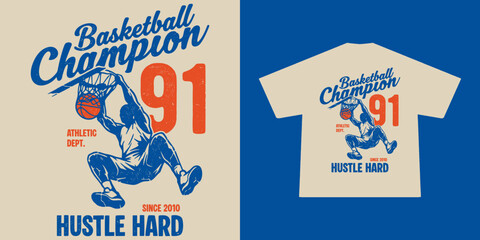 Vintage illustration of basketball t shirt design, vector graphic, typographic poster or tshirts street wear and Urban style © Therintproject