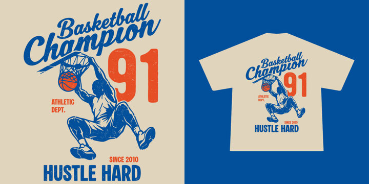  Vintage illustration of basketball t shirt design, vector graphic, typographic poster or tshirts street wear and Urban style