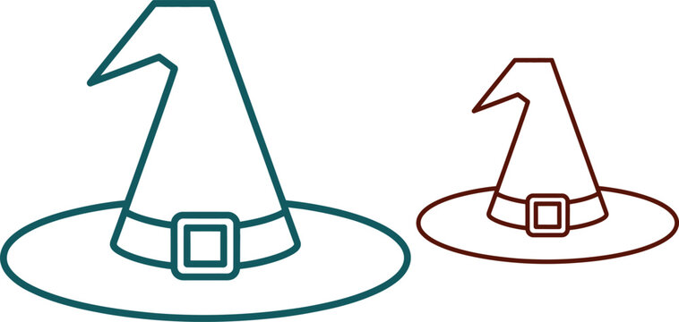 Halloween witch hats, vector icons, colorful outline style, holiday symbols