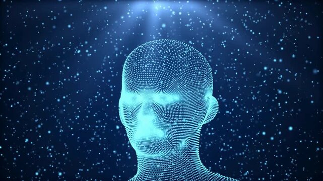 Artificial Intelligence Digital Glowing Particle Human Head