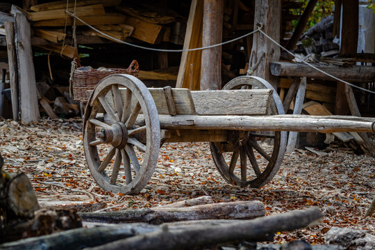 Rustic Wooden Cart at a Medieval Craftsman Workshop, Germany