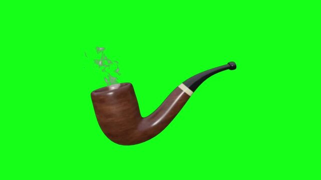 Wooden Smoking Pipe with Swirling Smoke Animation on Green Screen