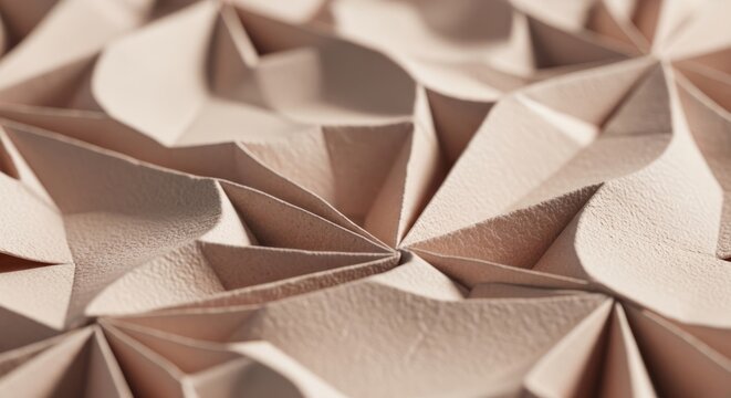 Abstract paper sculpture geometric forms with soft shadows and textures
