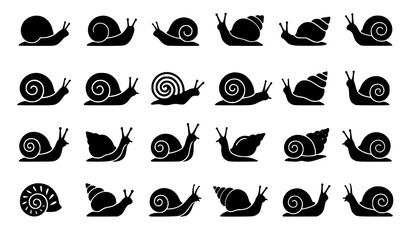 Snail silhouette icon set vector animal symbols isolated on white © MdMiraz