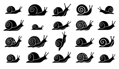 Different snail silhouettes collection vector illustration mollusk set isolated on white background © MdMiraz