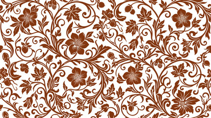 Brown floral seamless pattern on white background, elegant decorative ornamental design © graphic