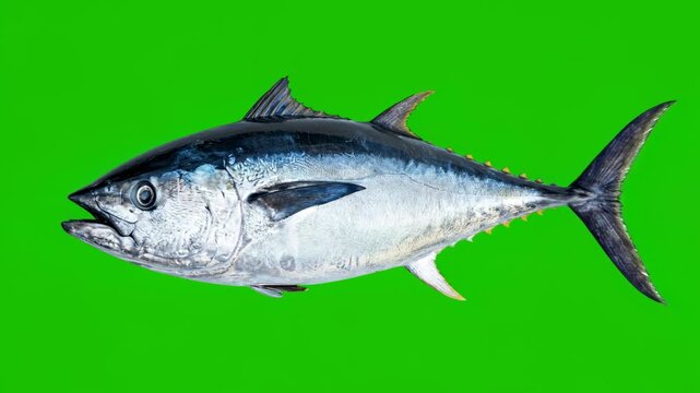 Bluefin Tuna swimming isolated on green screen for vfx projects