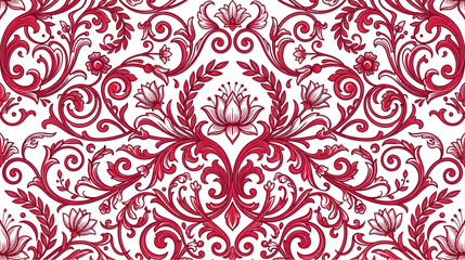 Fototapeta premium Elegant red floral damask seamless pattern for decorative backgrounds