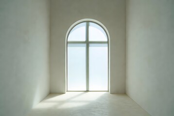 Fototapeta premium a serene healing concept centered on a plain arched chapel window with a subtle cross shadow falling across the floor