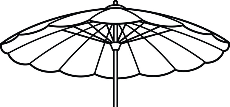 Black patio umbrella, outdoor canopy, garden shade, vector illustration