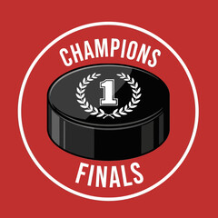 Fototapeta premium Victory Championship Hockey Puck Symbol With Laurel Wreath Winner Number One
