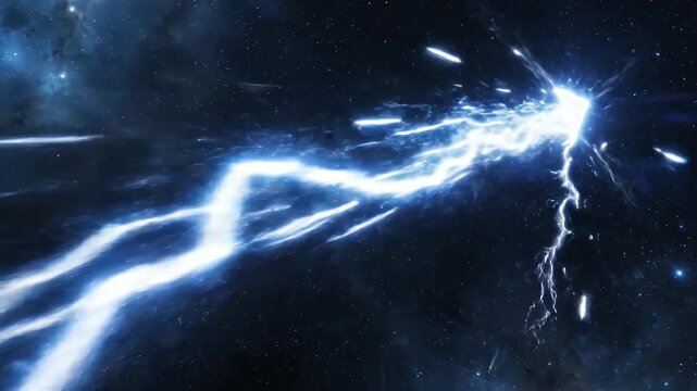 Glowing energy arrow flying through dark starry space.