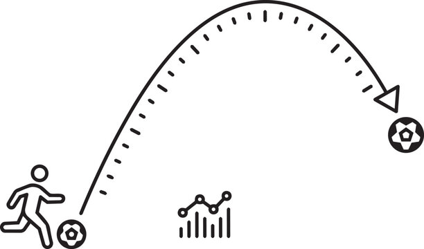 Soccer player kicking ball with trajectory arrow