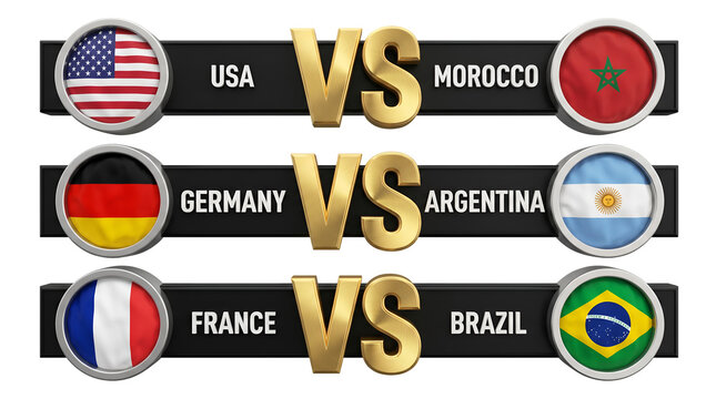 Collection of Versus Match Graphics with Flag Circles and Countries name