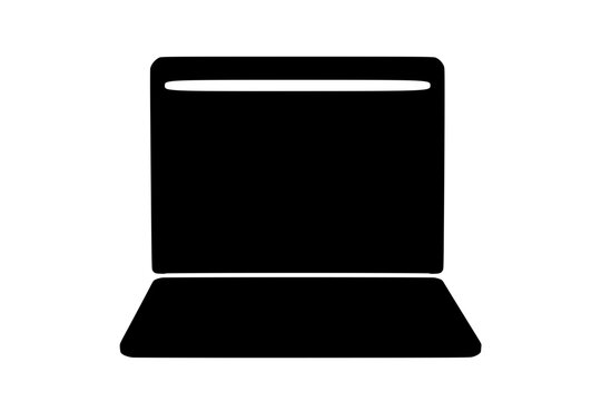 a black and white silhouette of a laptop computer ,black, icon, laptop, laptop computer, silhouette 