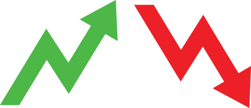 Green arrow pointing up and red arrow pointing down representing business growth and decline