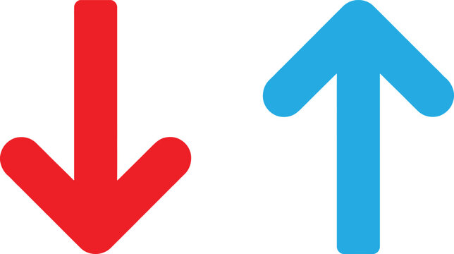 Red arrow pointing down and blue arrow pointing up icon set