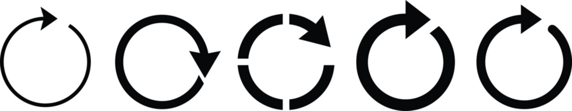 Set of black circular arrow icons for refresh reload and rotation symbols