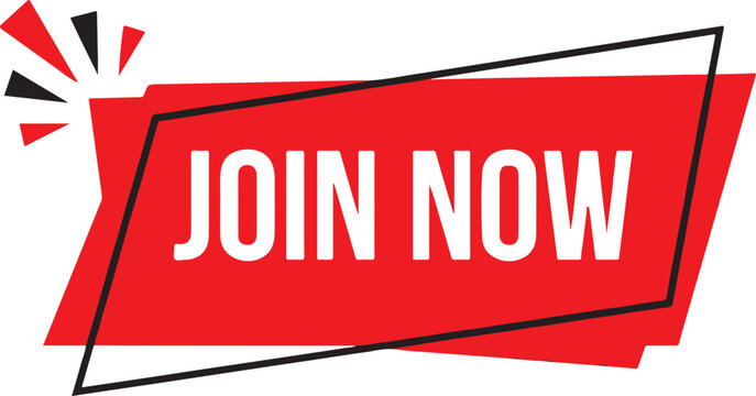 Join now button, red banner with black outline, vector illustration isolated on white background