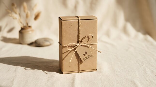 Cardboard package tied with twine natural light photography
