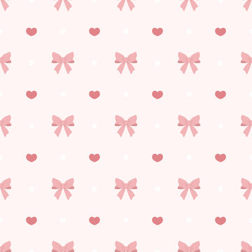 seamless pattern with Cute pink ribbon bow and mini heart